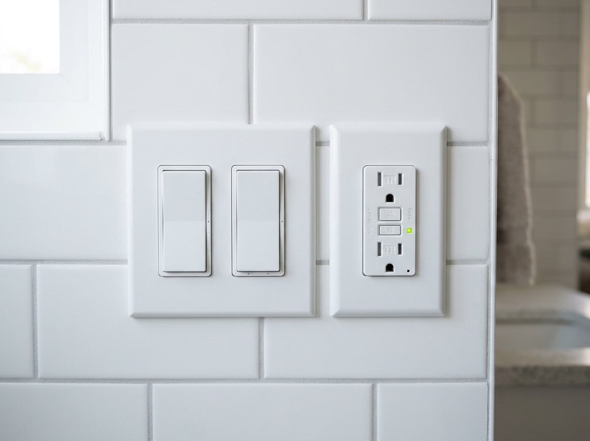 Clean tamper-resistant wall receptacles and modern rocker switches