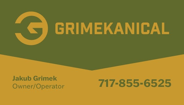 Grimekanical Business Card Front - Jakub Grimek Owner/Operator 717-855-6525